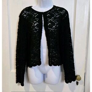 VTG Connected Women's Y2K Romantic Black Semi Sheer Lace Topper Cardigan Size XL
